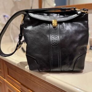 Marino Orlandi Black Leather Shoulder Bag with Embossed Logo